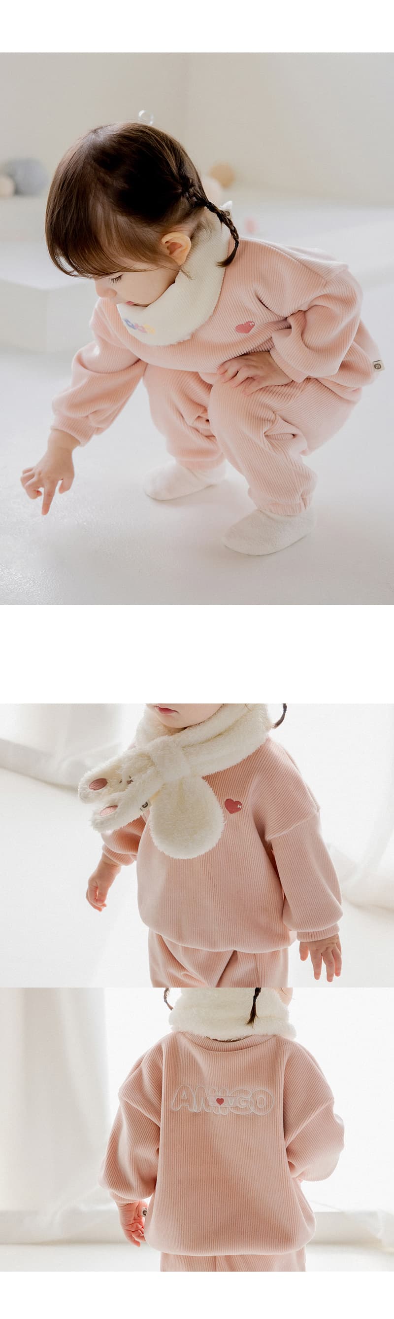 Kids Clara - Korean Baby Fashion - #babylifestyle - AMIGO Double Velour Baby Set Pink - 7