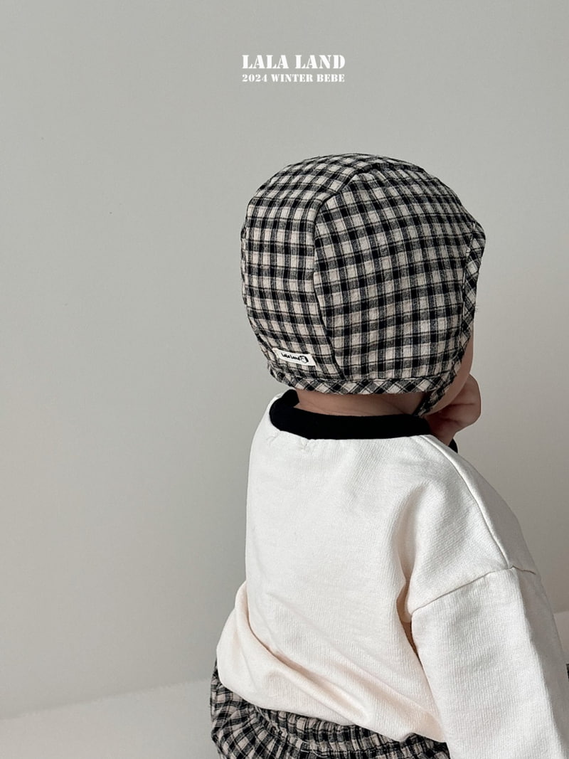 Lalaland - Korean Baby Fashion - #babyoutfit - Fleece Check Bonnet - 12