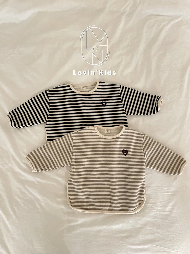 Lovin - Korean Children Fashion - #todddlerfashion - Stripe Heart Tee