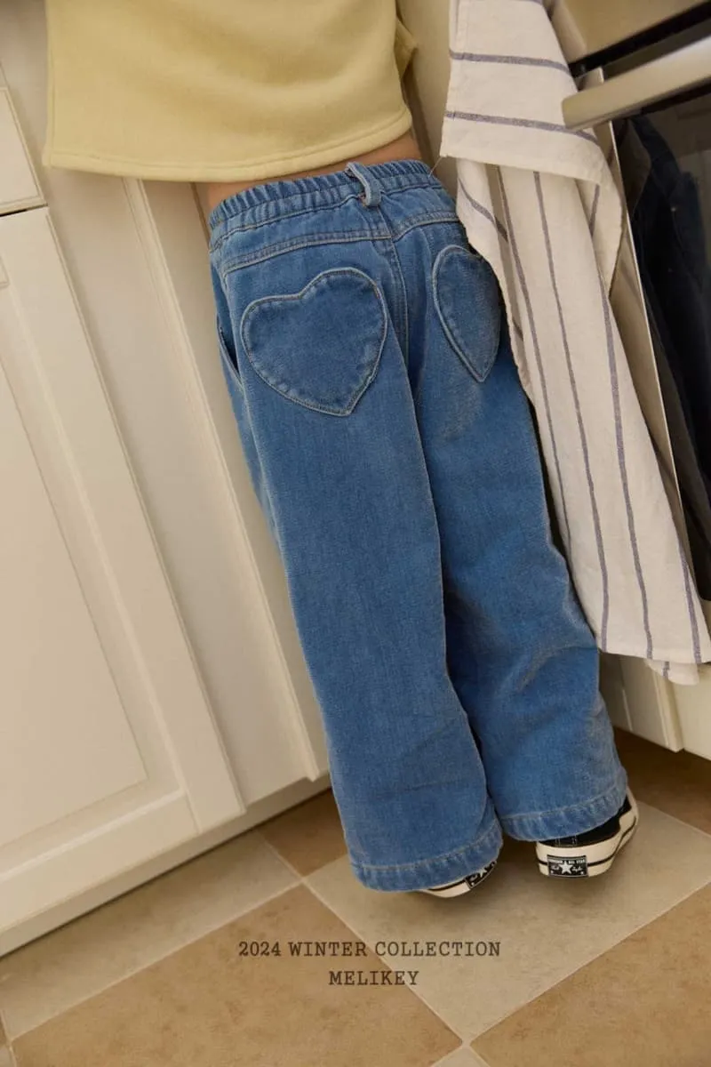 Melikey - Korean Children Fashion - #minifashionista - Velvet Denim Heart Pants