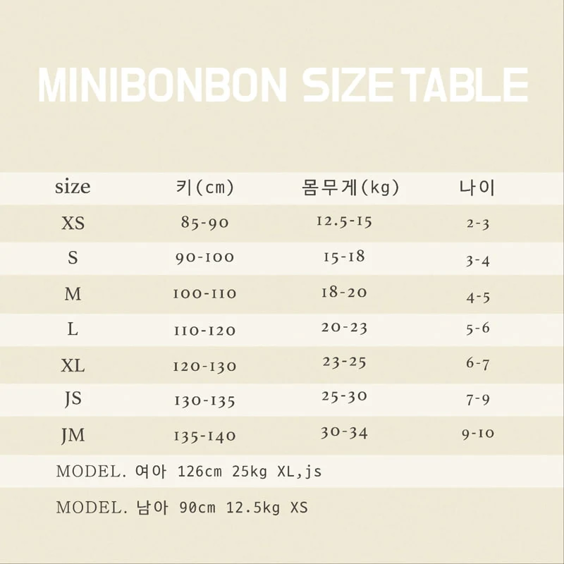 Mini Bongbong - Korean Children Fashion - #Kfashion4kids - Size Guide