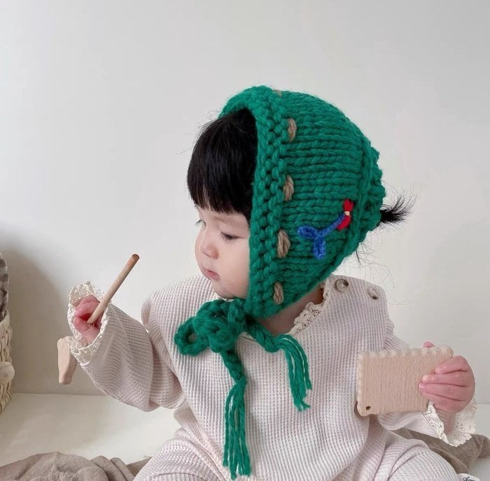 Miso - Korean Baby Fashion - #babyoutfit - Flower Knit Ear Muffler - 6