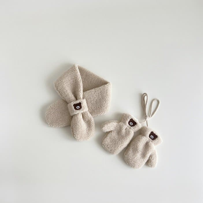 Miso - Korean Children Fashion - #littlefashionista - Embroidered Bear Muffler Set - 2