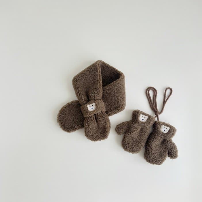 Miso - Korean Children Fashion - #magicofchildhood - Embroidered Bear Muffler Set - 3