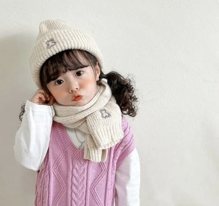 Miso - Korean Children Fashion - #todddlerfashion - Embroidered Bear Hat Set - 5