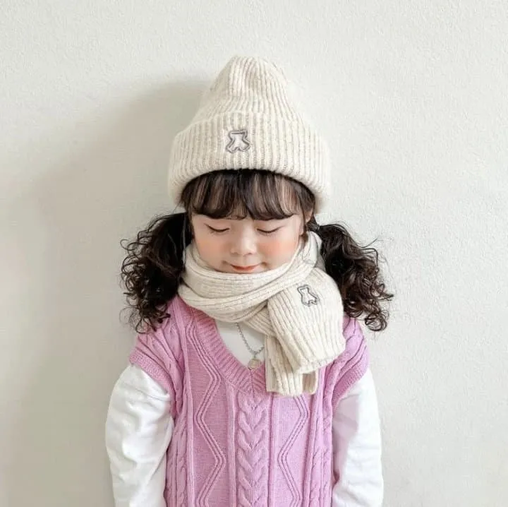 Miso - Korean Children Fashion - #toddlerclothing - Embroidered Bear Hat Set - 6