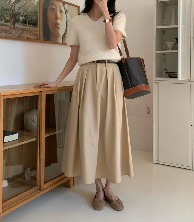 Moani - Korean Women Fashion - #momslook - Nua Back Band Flare Pleats Skirt