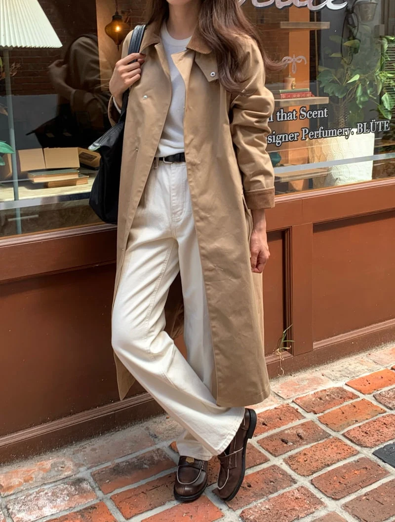 Moani - Korean Women Fashion - #shopsmall - Corduroy Collar Trench Coat