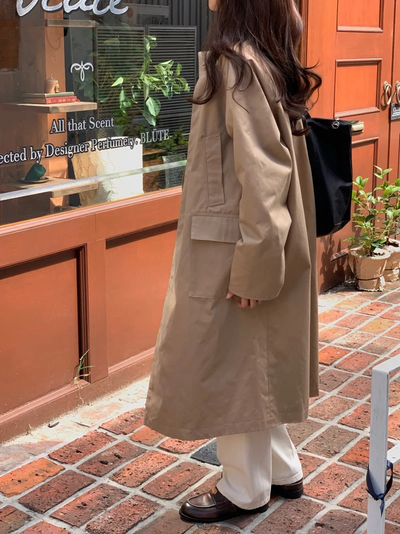 Moani - Korean Women Fashion - #thatsdarling - Corduroy Collar Trench Coat - 2