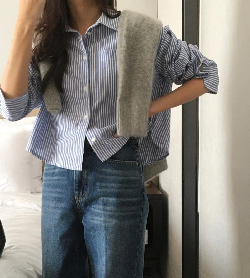 Moani - Korean Women Fashion - #vintageinspired - French Stripe Crop Shirt - 10