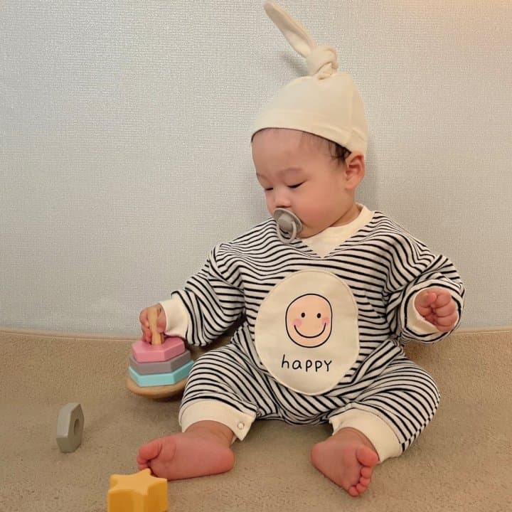 Moran - Korean Baby Fashion - #smilingbaby - Happy Fleeced Bodysuit