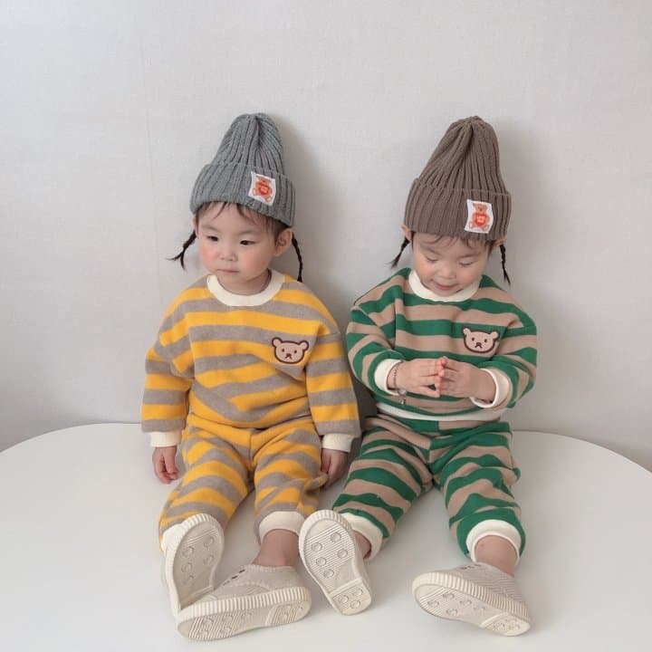 Moran - Korean Children Fashion - #childofig - Bear Top Bottom Set - 8