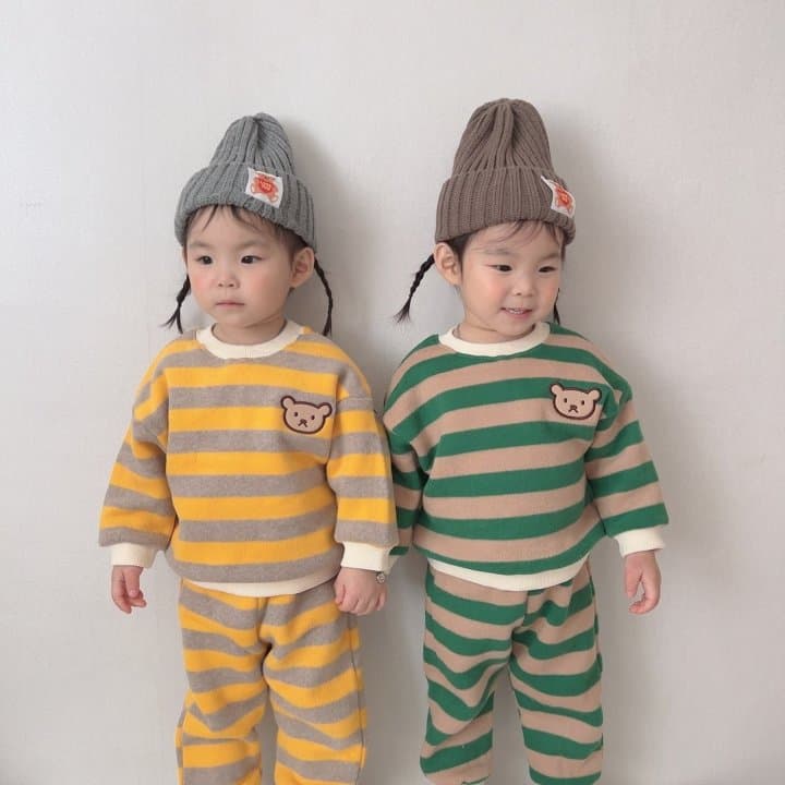 Moran - Korean Children Fashion - #childrensboutique - Bear Top Bottom Set - 9