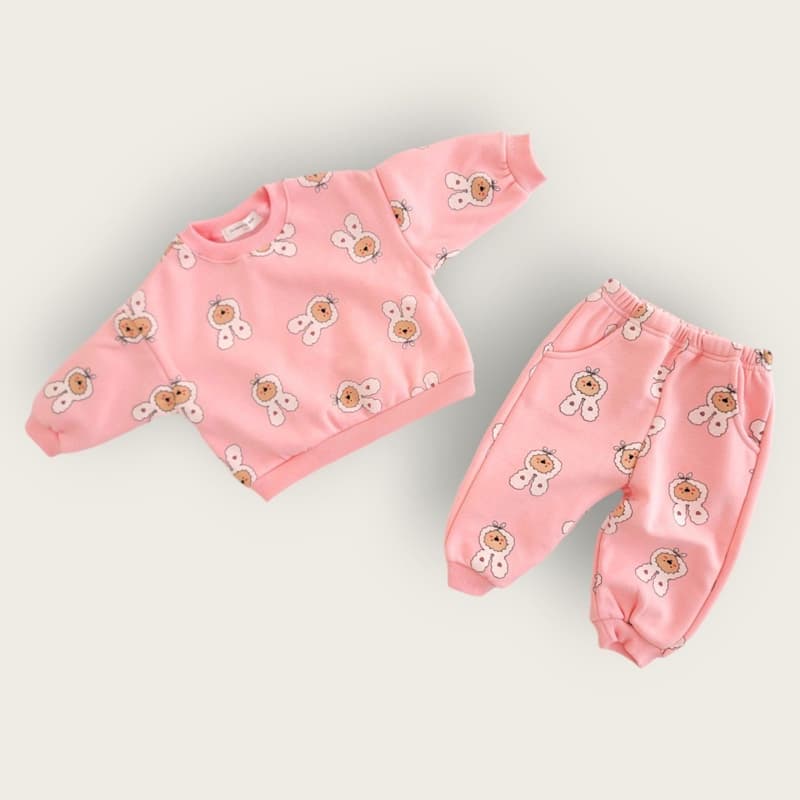 Moran - Korean Children Fashion - #magicofchildhood - Heart Bear Top Bottom Set - 4