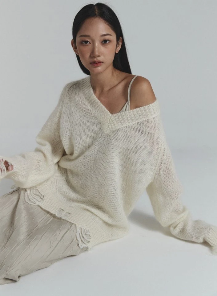 Neroli36 - Korean Women Fashion - #womensfashion - Vintage V Neck Knit Sweater - 4