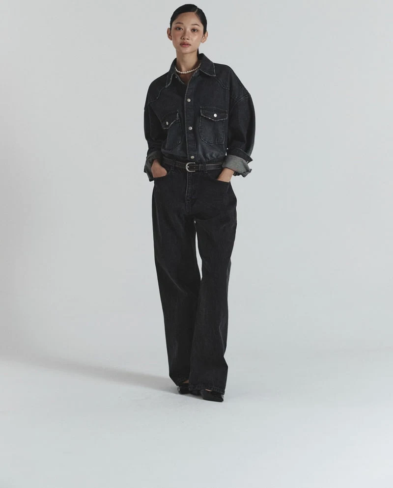 Neroli36 - Korean Women Fashion - #pursuepretty - Black Straight Denim Pants - 3