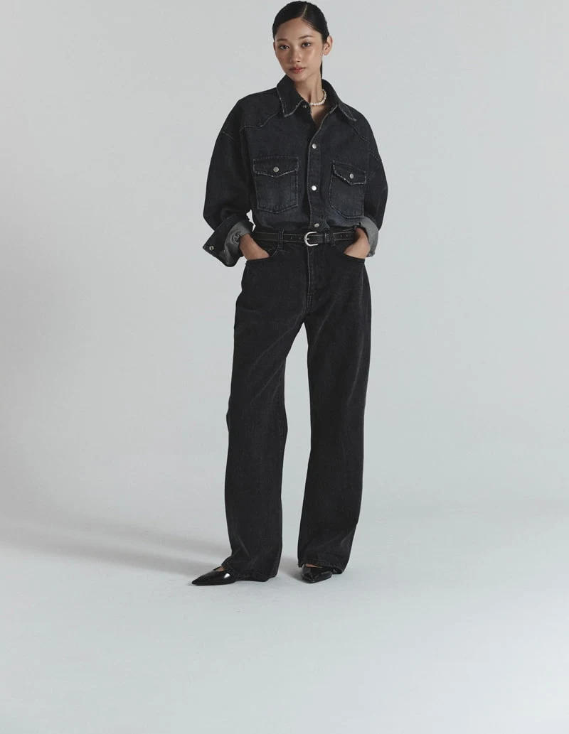 Neroli36 - Korean Women Fashion - #romanticstyle - Black Straight Denim Pants - 5