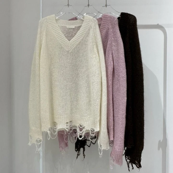 Neroli36 - Korean Women Fashion - #womensfashion - Vintage V Neck Knit Sweater