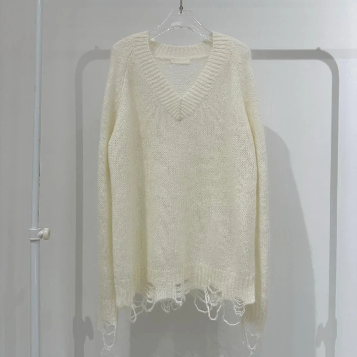 Neroli36 - Korean Women Fashion - #womensfashion - Vintage V Neck Knit Sweater - 3