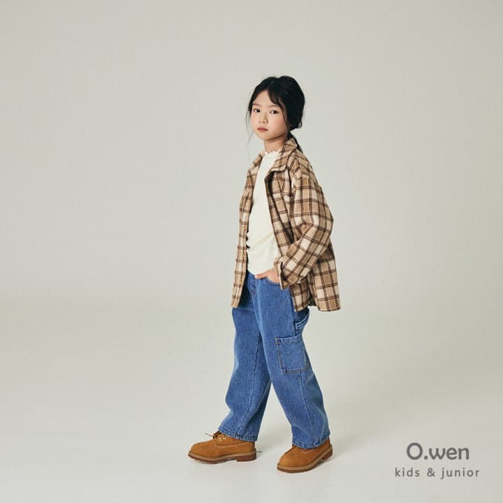 O Wen - Korean Children Fashion - #kidzfashiontrend - Biscuit Brushed Denim Pants - 7