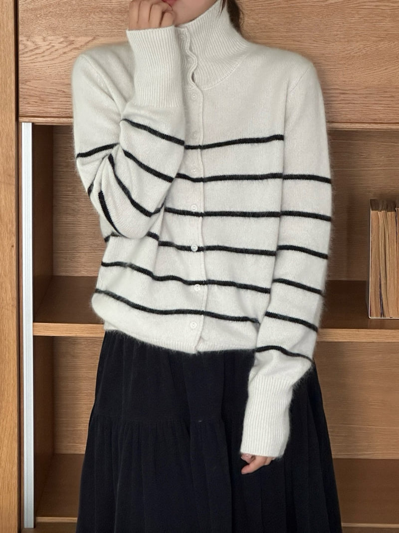 Ohao - Korean Women Fashion - #momslook - Low Turtleneck Knit Cardigan - 4