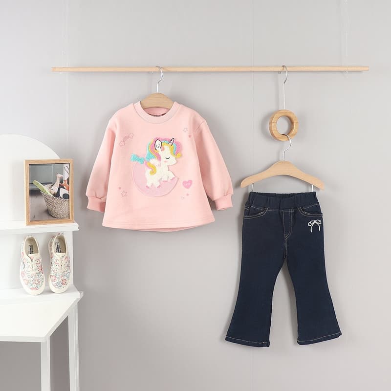 Olive denim - Korean Children Fashion - #Kfashion4kids - Boucle Unicorn Tee - 10