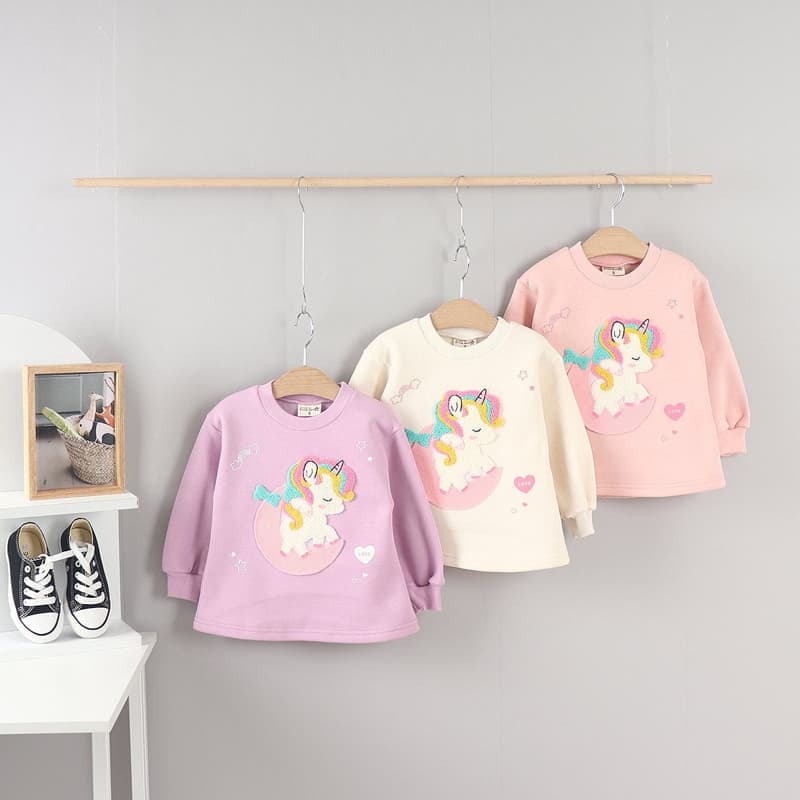 Olive denim - Korean Children Fashion - #childofig - Boucle Unicorn Tee - 2