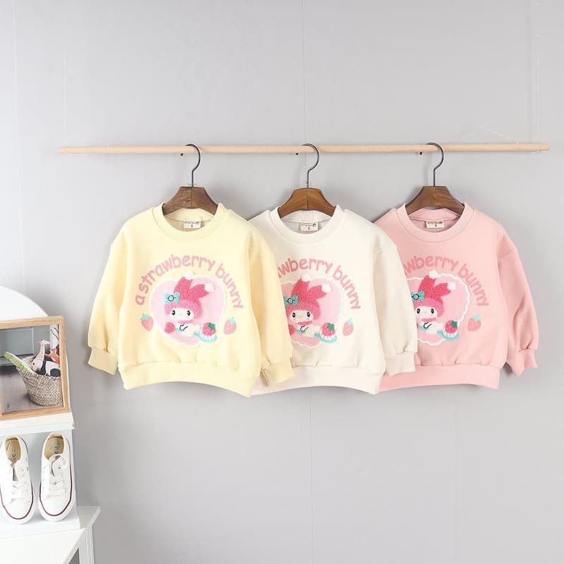 Olive denim - Korean Children Fashion - #childofig - Boucle Strawberry Rabbit Tee