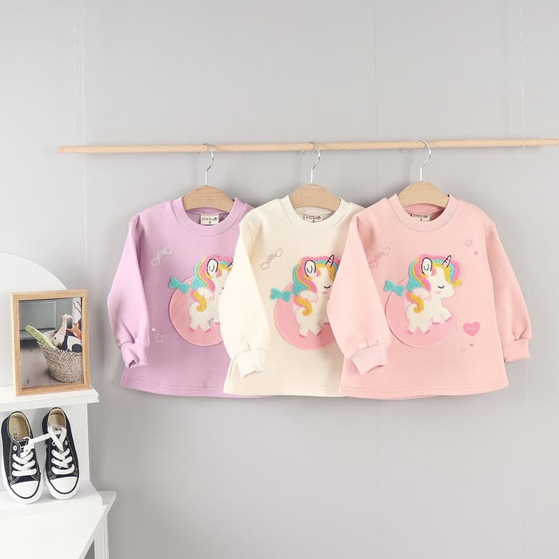 Olive denim - Korean Children Fashion - #childrensboutique - Boucle Unicorn Tee - 3