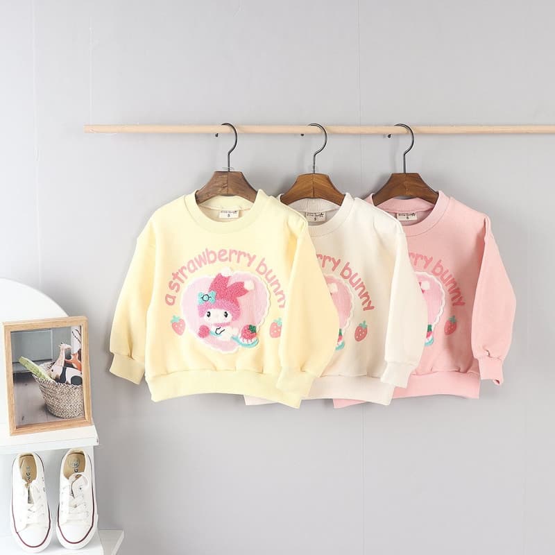 Olive denim - Korean Children Fashion - #childrensboutique - Boucle Strawberry Rabbit Tee - 2