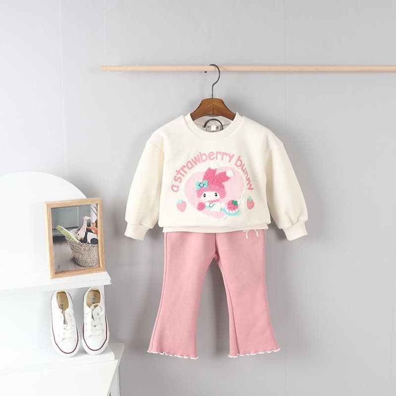 Olive denim - Korean Children Fashion - #kidsshorts - Boucle Strawberry Rabbit Tee - 6