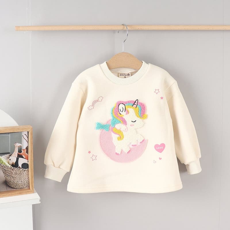 Olive denim - Korean Children Fashion - #kidsstore - Boucle Unicorn Tee - 8