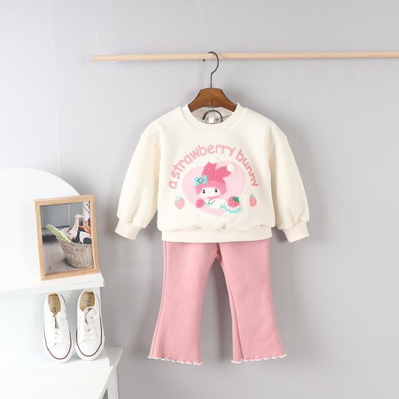 Olive denim - Korean Children Fashion - #kidsstore - Boucle Strawberry Rabbit Tee - 7