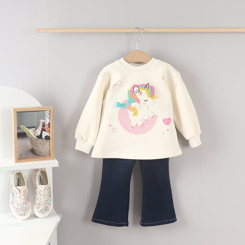 Olive denim - Korean Children Fashion - #littlefashionista - Boucle Unicorn Tee - 11