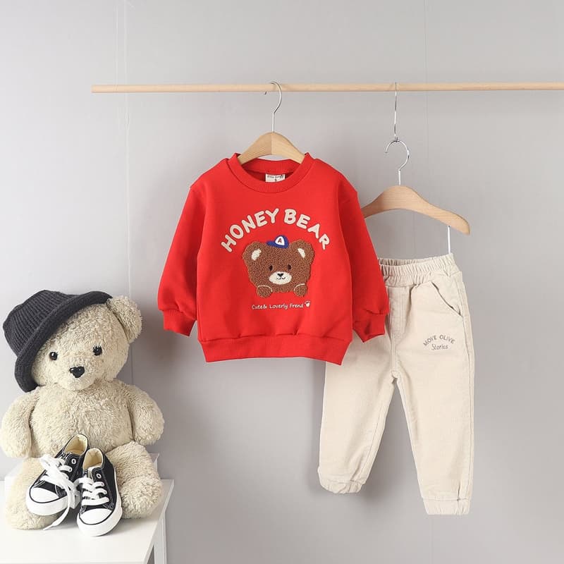 Olive denim - Korean Children Fashion - #minifashionista - Boucle Bear Tee - 10