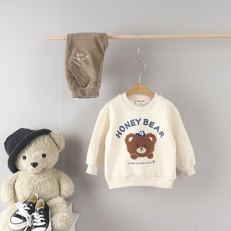 Olive denim - Korean Children Fashion - #todddlerfashion - Boucle Bear Tee - 12