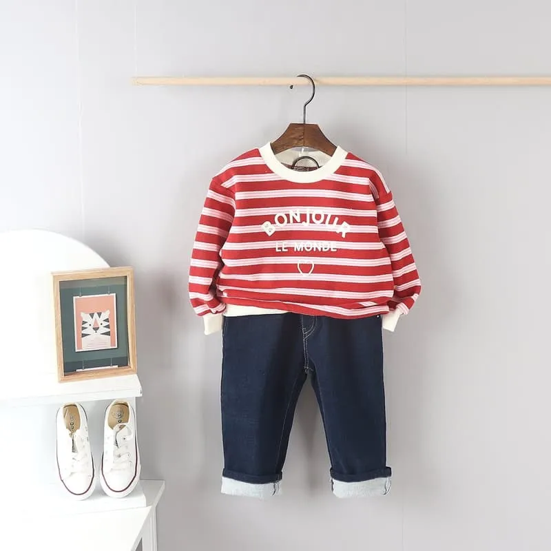 Olive denim - Korean Children Fashion - #todddlerfashion - Stripe Tee - 10