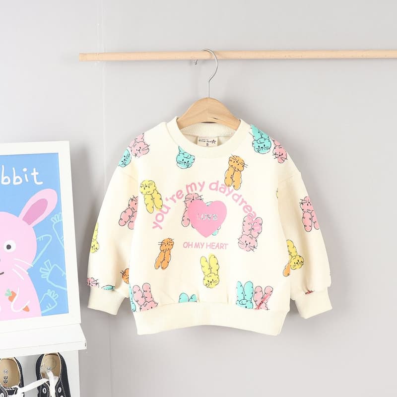 Olive denim - Korean Children Fashion - #toddlerclothing - Rainbow Rabbit Tee - 12