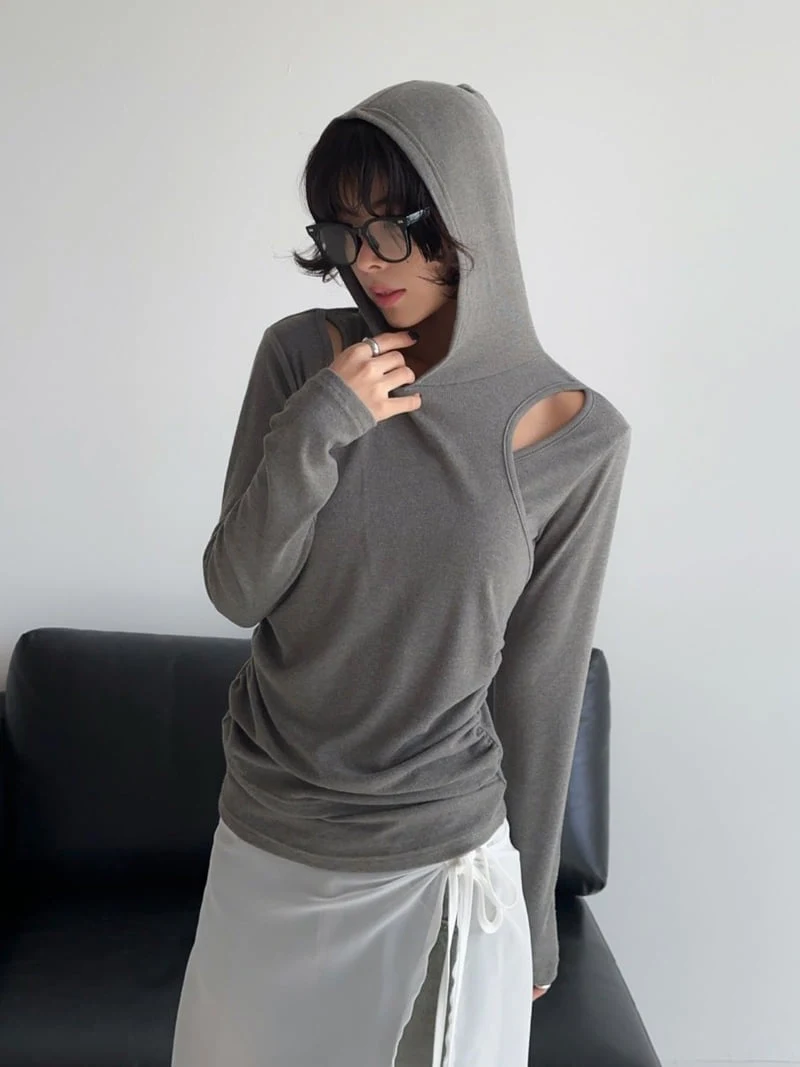 One the woman - Korean Women Fashion - #womensfashion - Slit Hood Tee