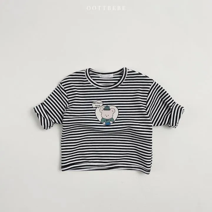 Oott Bebe - Korean Children Fashion - #kidzfashiontrend - Friends Stripe Piping Tee - 2