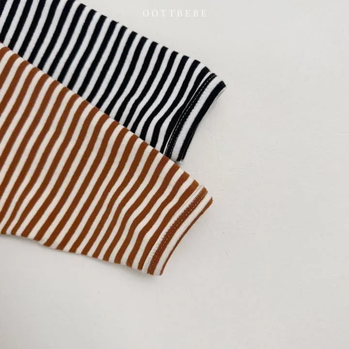 Oott Bebe - Korean Children Fashion - #stylishchildhood - Friends Stripe Piping Tee - 10