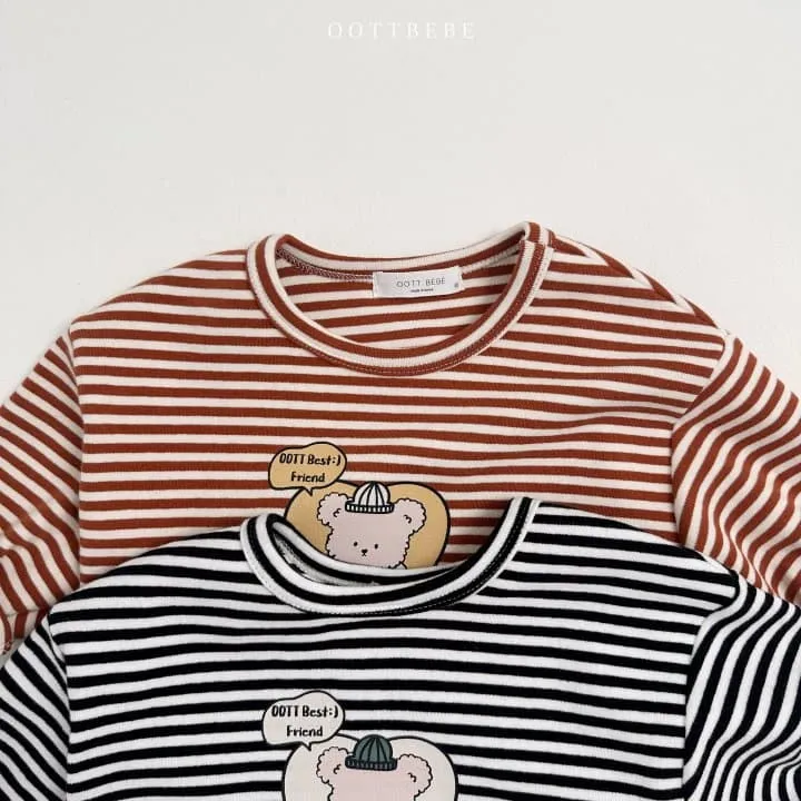 Oott Bebe - Korean Children Fashion - #toddlerclothing - Friends Stripe Piping Tee - 9