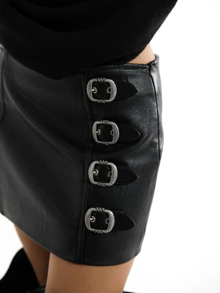 Paper Moon - Korean Women Fashion - #momslook - Vegan Leather Belt Buckle Mini Skirt - 3