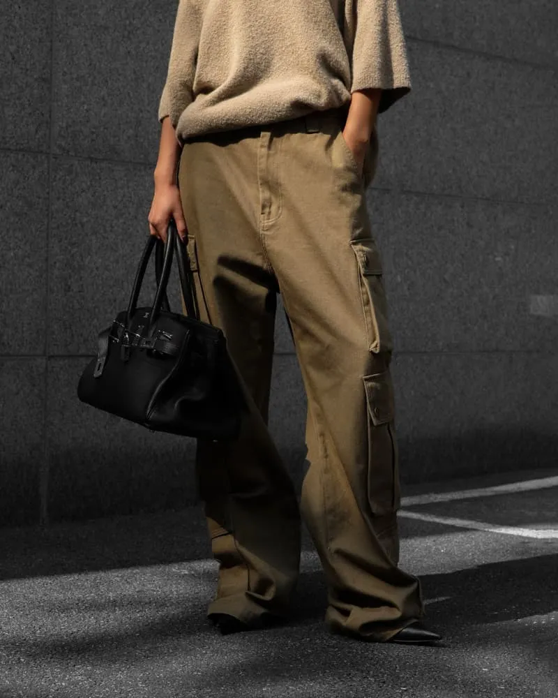 Paper Moon - Korean Women Fashion - #momslook - Three Pocket Snap Button Detail Cargo Wide Trousers