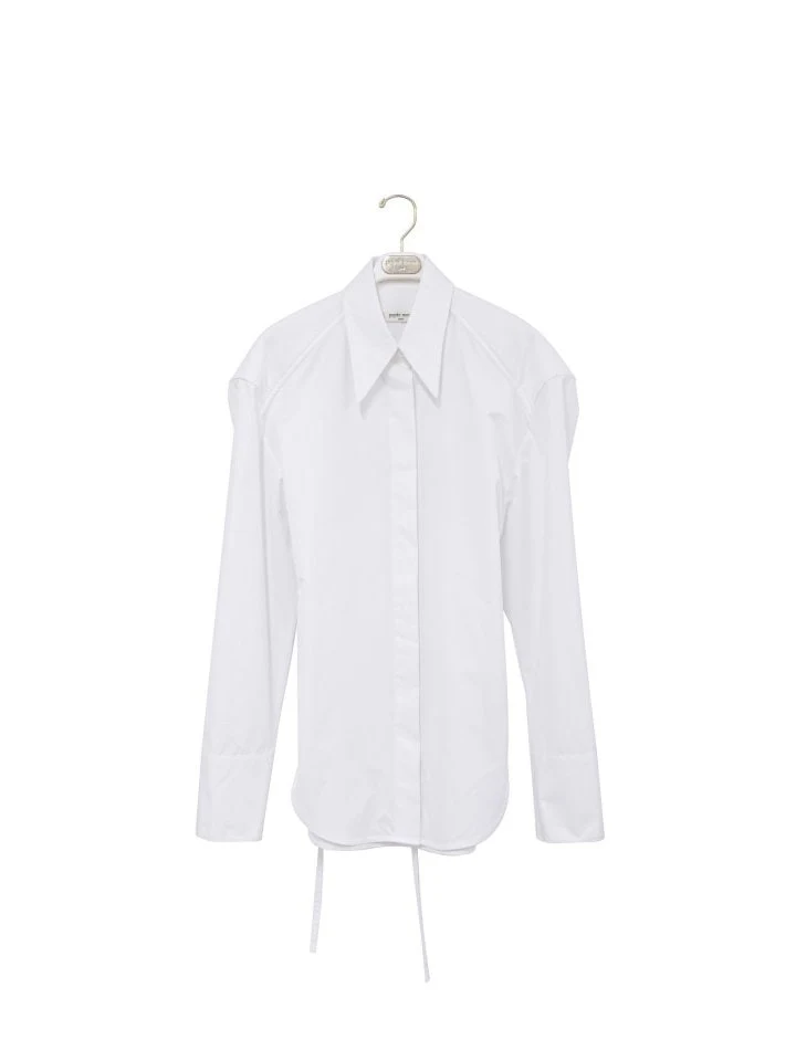 Paper Moon - Korean Women Fashion - #restrostyle - Padded Shoulder Button Down Cotton Shirt - 7