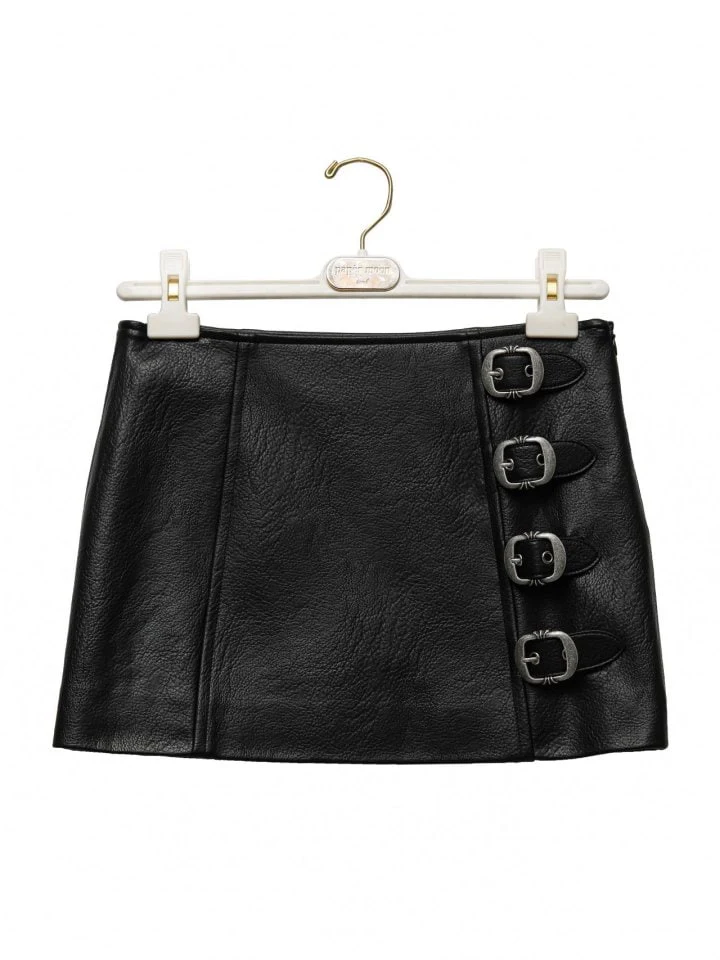 Paper Moon - Korean Women Fashion - #vintageinspired - Vegan Leather Belt Buckle Mini Skirt - 6