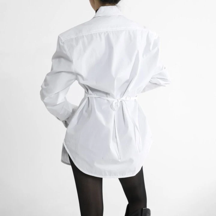 Paper Moon - Korean Women Fashion - #womensfashion - Padded Shoulder Button Down Cotton Shirt - 4