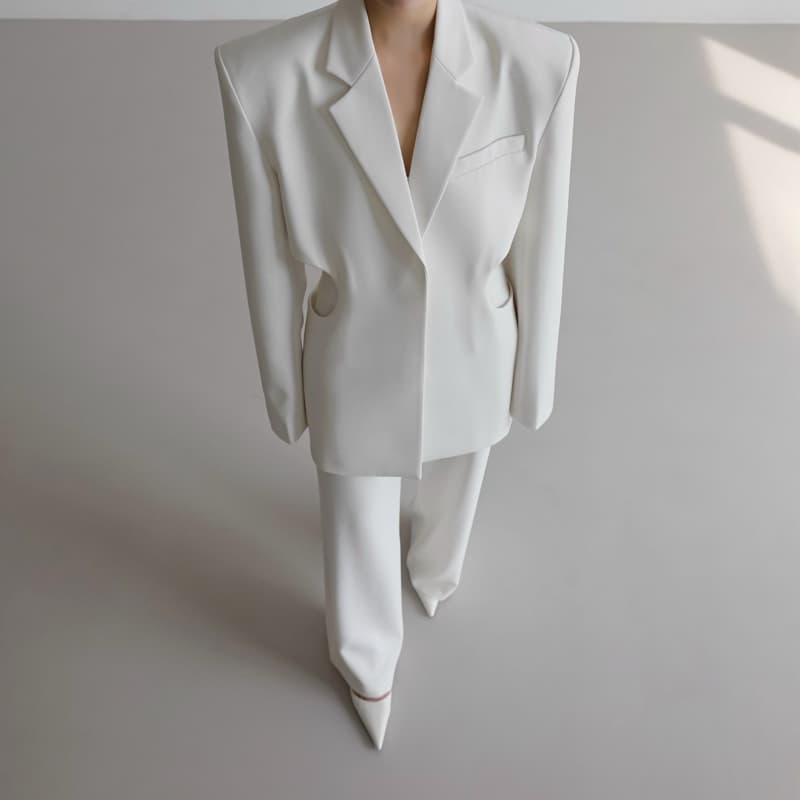 Paper Moon - Korean Women Fashion - #vintageinspired - Squared Shoulder Cutout Waist etail Minimal Blazer