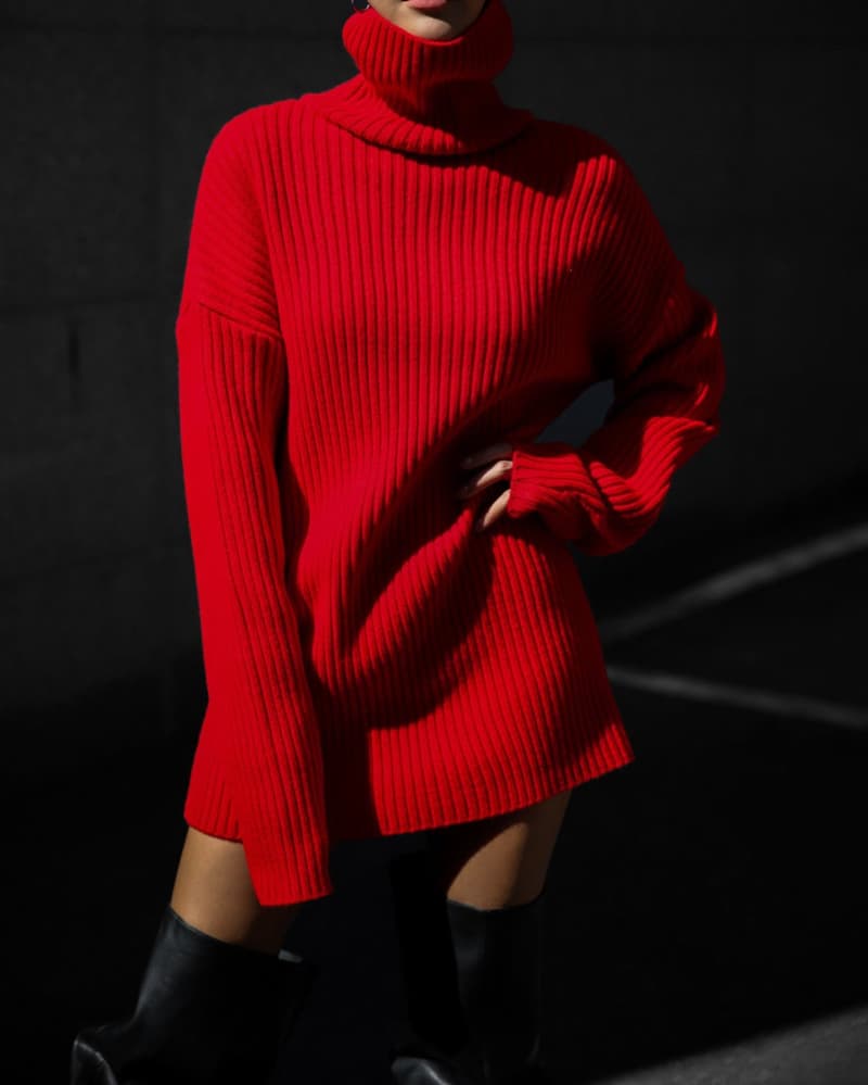 Paper Moon - Korean Women Fashion - #womensfashion - Turtleneck Ribbed Knit Mini One-piece