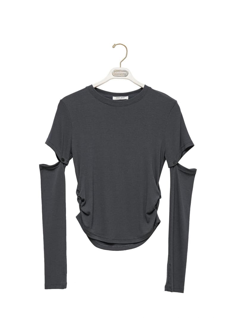 Paper Moon - Korean Women Fashion - #womensfashion - Detachable Sleeve Detail Side Tee - 11